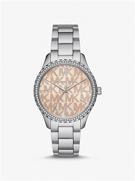 michael kors layton silver tone pave glitz chronograph watch|Oversized Layton Pavé Silver.